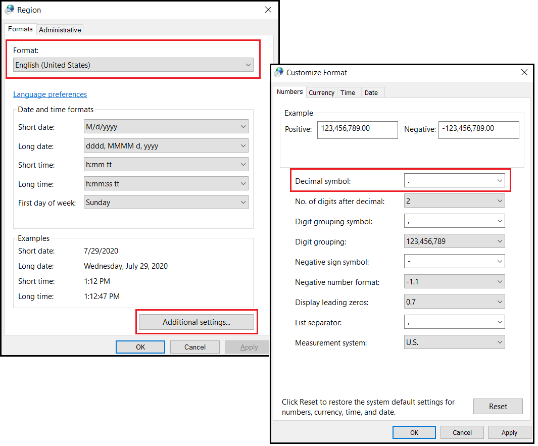 Figure 3: Region format settings on a Windows system.